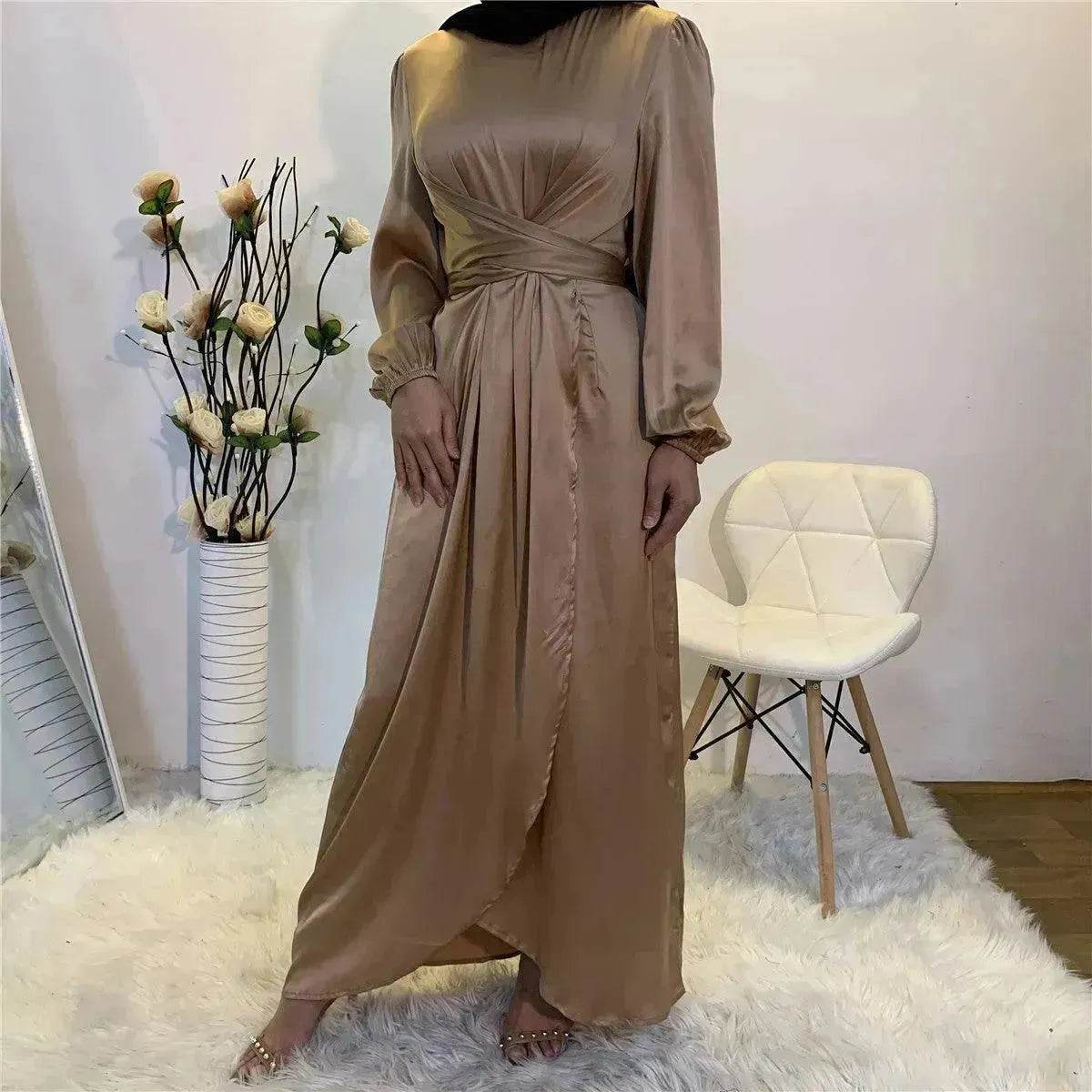 Elegant Solid Color Abaya Dress Robe for Arab Dubai Turkey Middle East Women.