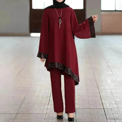 Elegant Two piece Dress Suit for Classy Arab Dubai Turkey Middle East Women Outfit set
