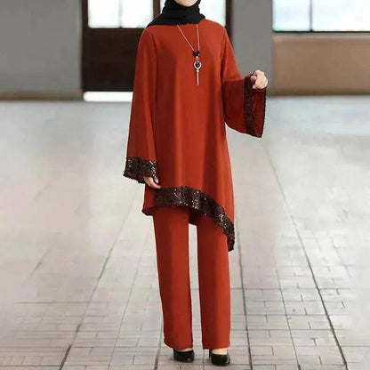 Elegant Two piece Dress Suit for Classy Arab Dubai Turkey Middle East Women Outfit set