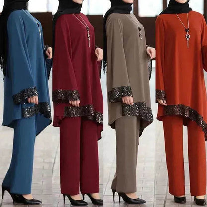Elegant Two piece Dress Suit for Classy Arab Dubai Turkey Middle East Women Outfit set