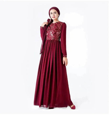 Embroidered Arab  Lace Long Sleeve Dress