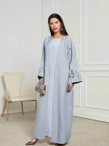 Embroidered Cardigan Abaya Dress Robe for Arab Dubai Turkey Middle East Women