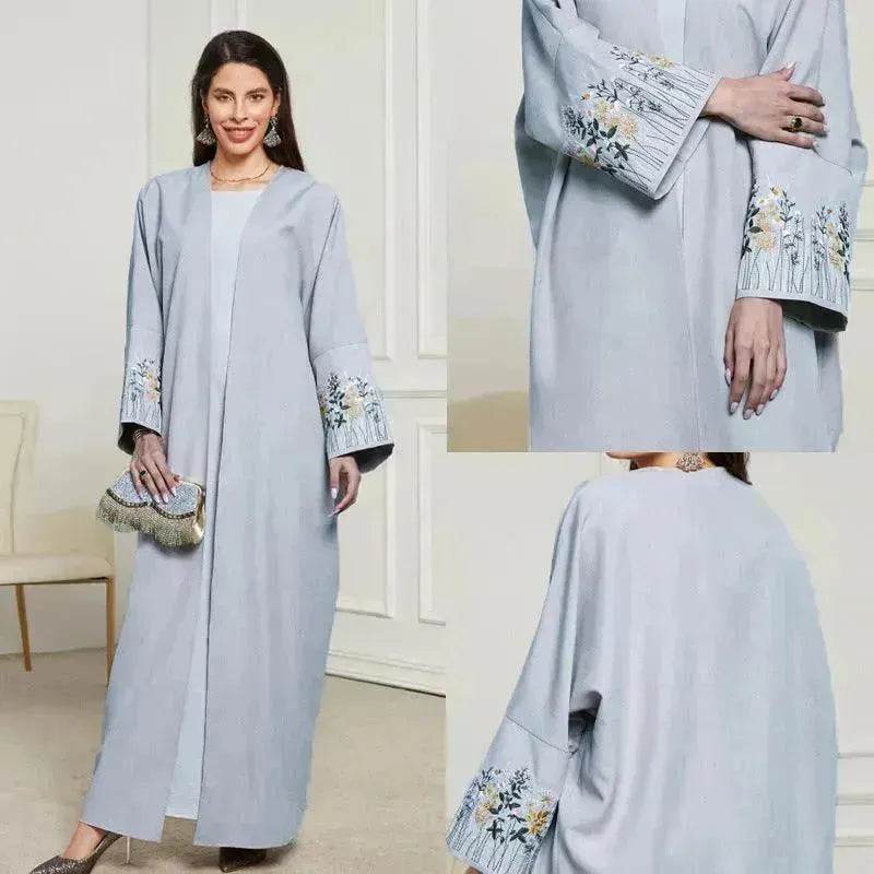 Embroidered Cardigan Abaya Dress Robe for Arab Dubai Turkey Middle East Women