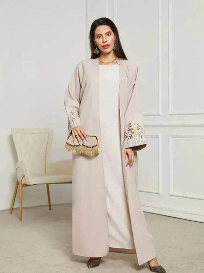 Embroidered Cardigan Abaya Dress Robe for Arab Dubai Turkey Middle East Women