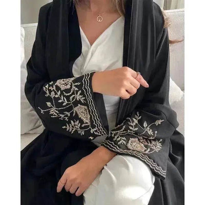 Embroidered Sleeve Loose Cardigan Abaya Dress Robe for Arab Dubai Turkey Middle East Women