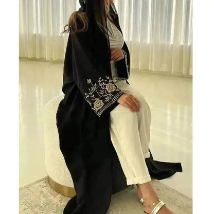 Embroidered Sleeve Loose Cardigan Abaya Dress Robe for Arab Dubai Turkey Middle East Women