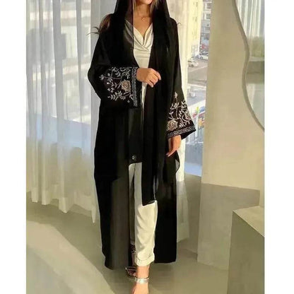 Embroidered Sleeve Loose Cardigan Abaya Dress Robe for Arab Dubai Turkey Middle East Women