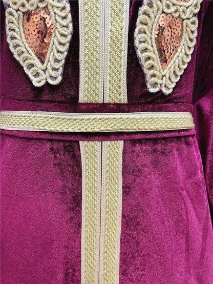 Embroidered Turkish Sequined Gold Velvet Dubai Middle East Women Dress