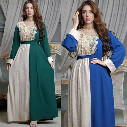Embroidery Applique Tunic Dinner Party Robe Abaya Dress for Arab Dubai Turkey Middle East Women.