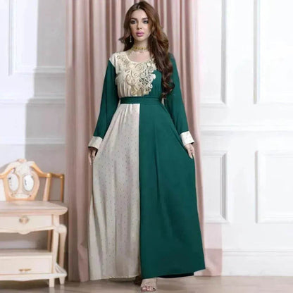Embroidery Applique Tunic Dinner Party Robe Abaya Dress for Arab Dubai Turkey Middle East Women.