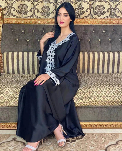 Embroidery  Bronzing Lace Jalabiya Abaya Dress for Arab Dubai Turkey Middle Eastern Women