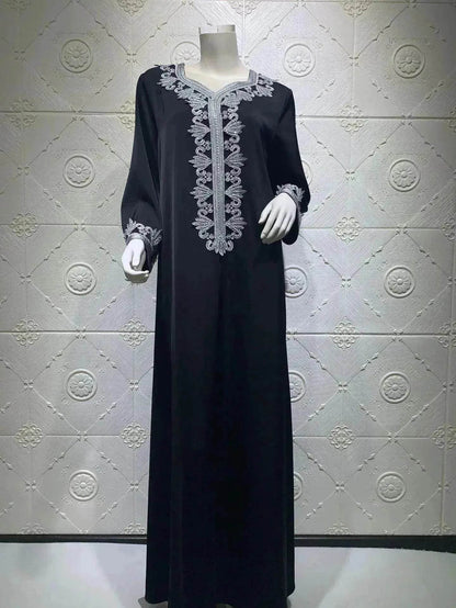 Embroidery  Bronzing Lace Jalabiya Abaya Dress for Arab Dubai Turkey Middle Eastern Women