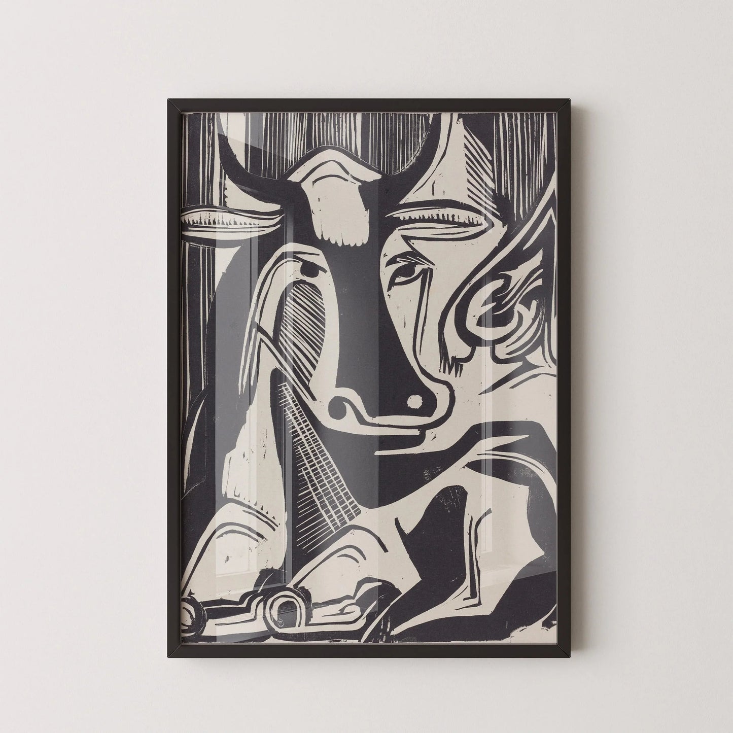 Ernst Ludwig Kirchner Cow Print: Black and White Neutral Art