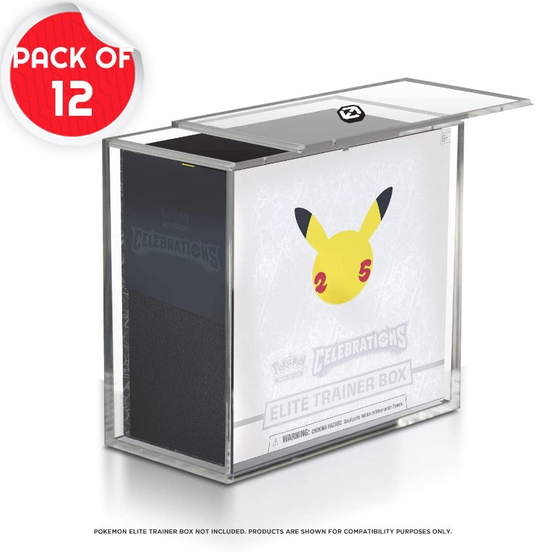 Boîte d'entraînement d'élite Pokémon ETB avec couvercle coulissant anti-UV – Protection en acrylique EVORETRO 4,0 mm (lot de 4)
