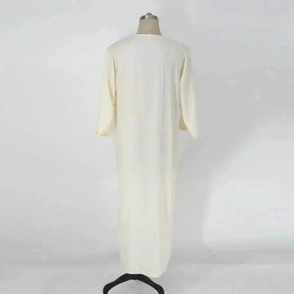 Fashionable and Elegant Ethnic Style Loose Casual Embroidery White Arab  Robe Moroccan Men's Jalabiya