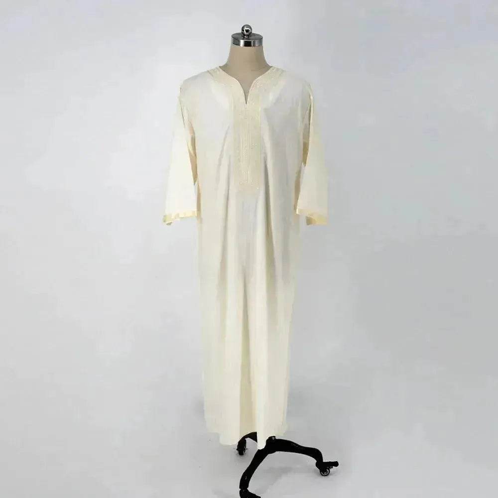 Fashionable and Elegant Ethnic Style Loose Casual Embroidery White Arab  Robe Moroccan Men's Jalabiya