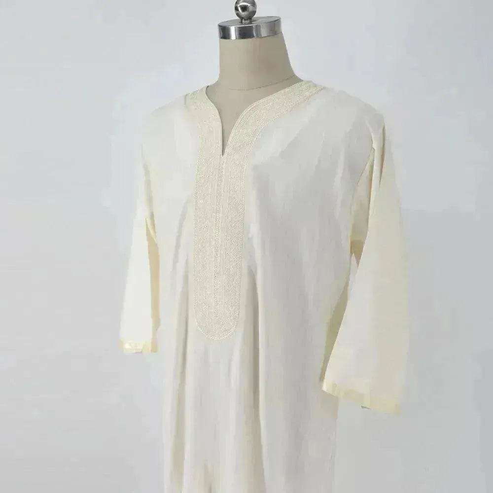 Fashionable and Elegant Ethnic Style Loose Casual Embroidery White Arab  Robe Moroccan Men's Jalabiya