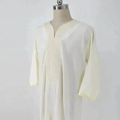 Fashionable and Elegant Ethnic Style Loose Casual Embroidery White Arab  Robe Moroccan Men's Jalabiya
