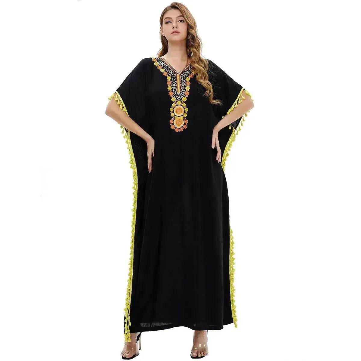 Abaya en Coton Brodé de Soirée pour Femmes Abaya à Manches Courtes Fantaisie pour Femmes du Moyen-Orient