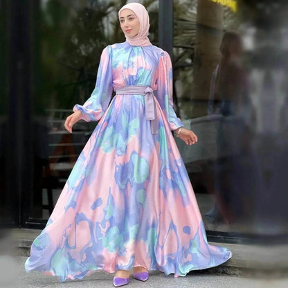 European And American  Dubai Middle East Pure Beautiful Printed Dress, Ankle-length Printed Maxi Dress Fashionable Abaya Dress