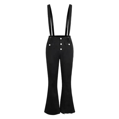 European And American High Waist Strap Casual Flared Jeans Pants