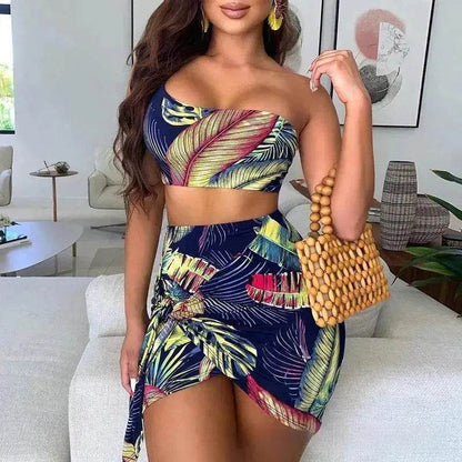 European And American Navy Blue Printed Shoulder Suit