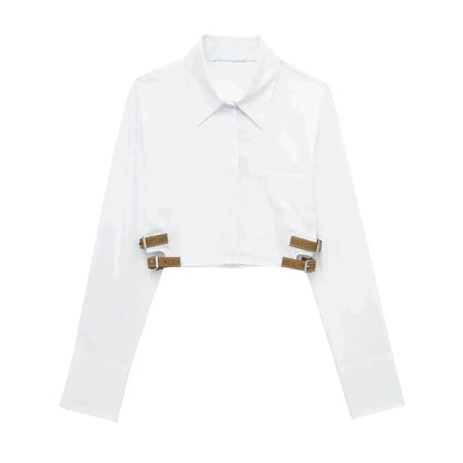 European And American Style Waistband Lapel Windbreaker Short Crop Tank Shirt