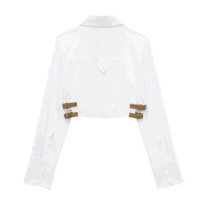 European And American Style Waistband Lapel Windbreaker Short Crop Tank Shirt
