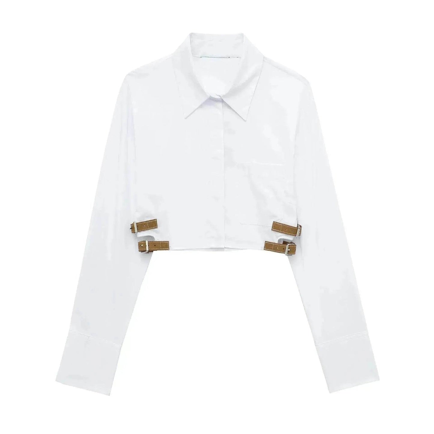 European And American Style Waistband Lapel Windbreaker Short Crop Tank Shirt