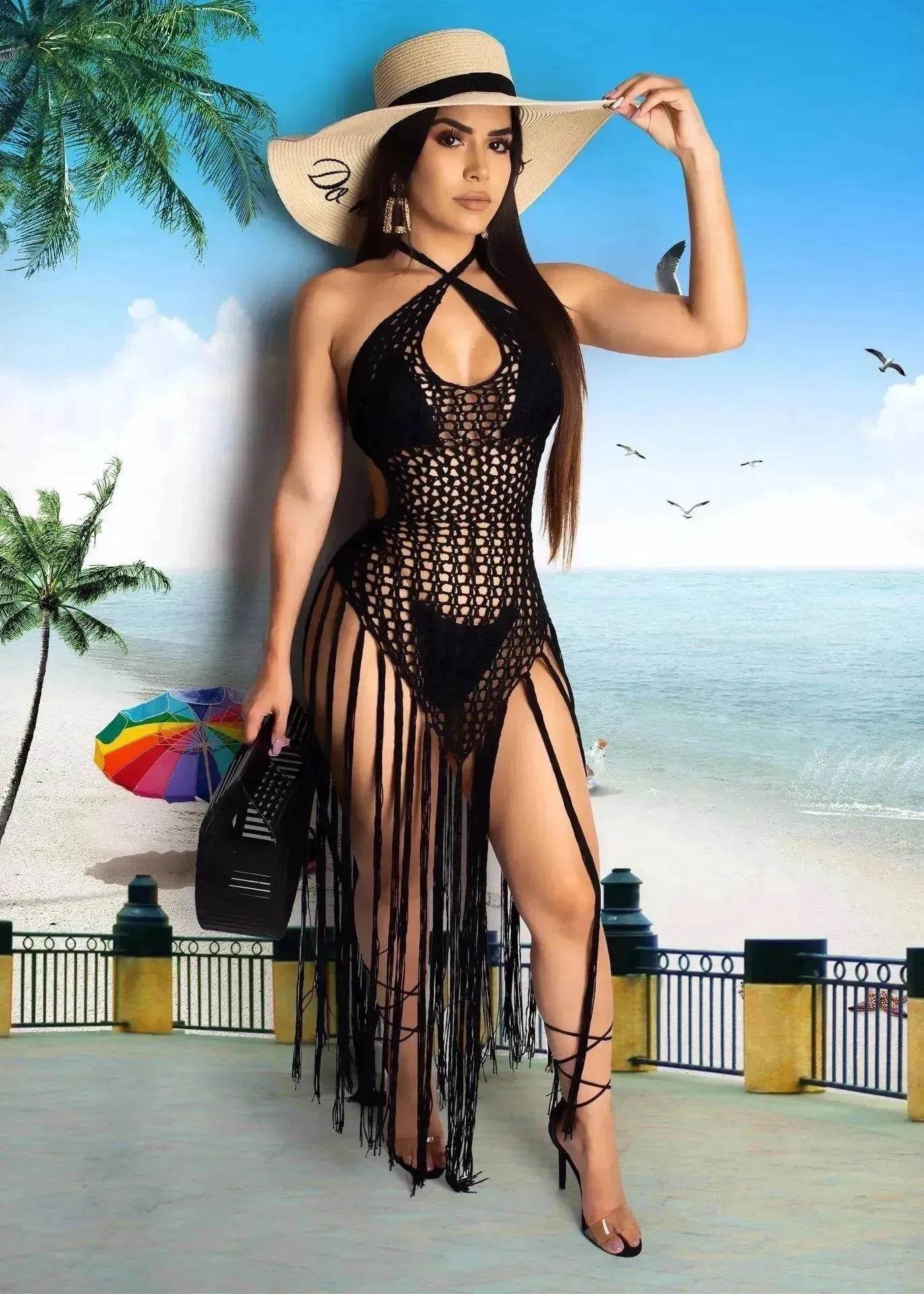European And American Woven Two-Wear Method Fringed Beach Skirt