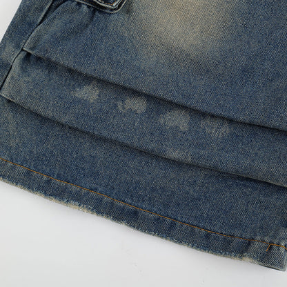 Old Washing Workwear Denim Shorts Men Jeans