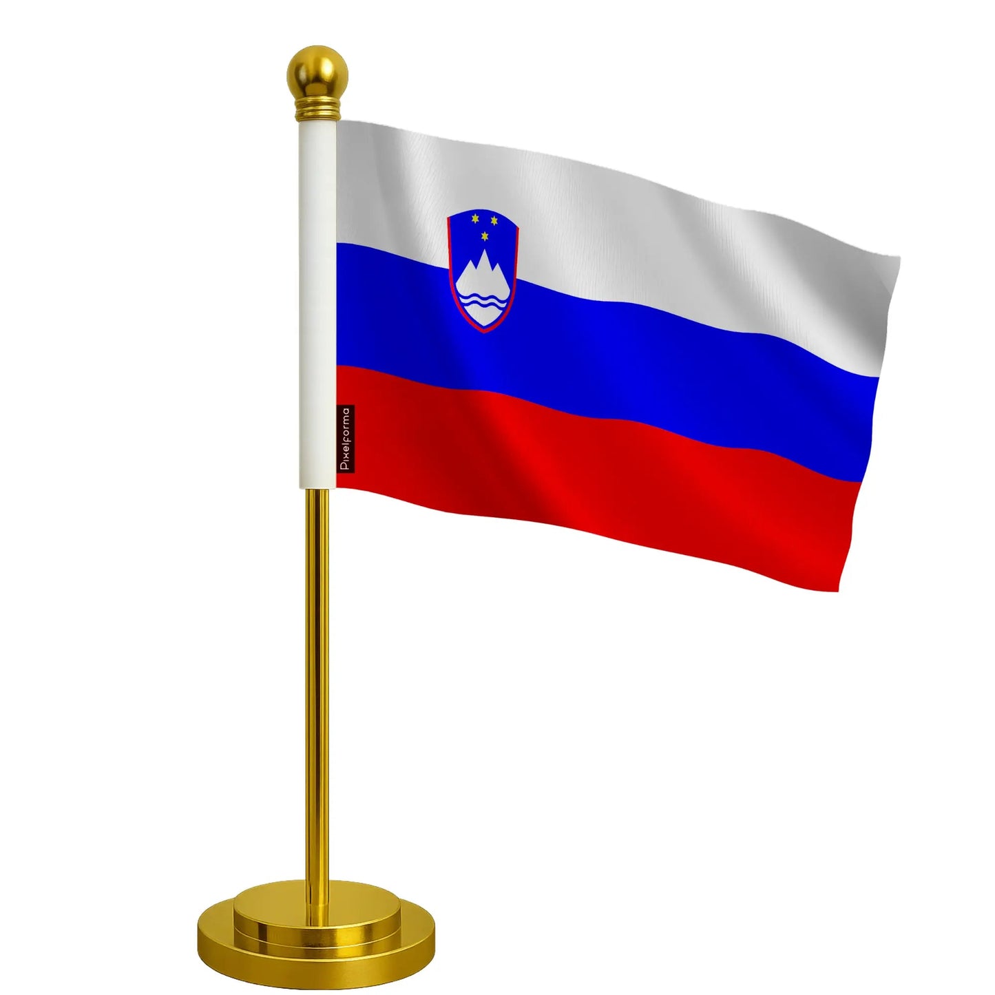 Drapeau De Bureau De La Slovénie – Polyester – Socle Acier Inoxydable