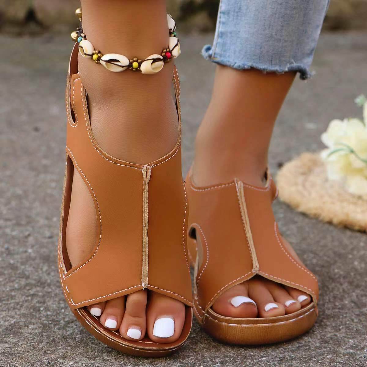 Nouvelles sandales compensées d'été avec bande élastique, chaussures décontractées à bout ouvert pour femmes