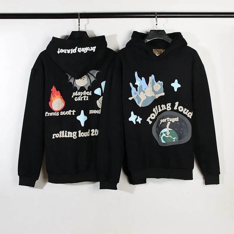Sweat à capuche imprimé vintage pour hommes