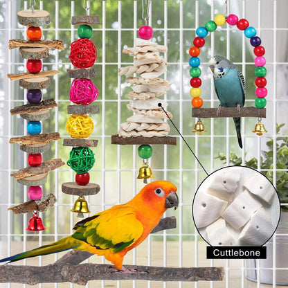 Jouets pour oiseaux, perchoir et jouets à mâcher en bois pour perruches, calopsittes, conures, inséparables, touïs, perruches ondulées, pinsons et autres oiseaux de petite et moyenne taille
