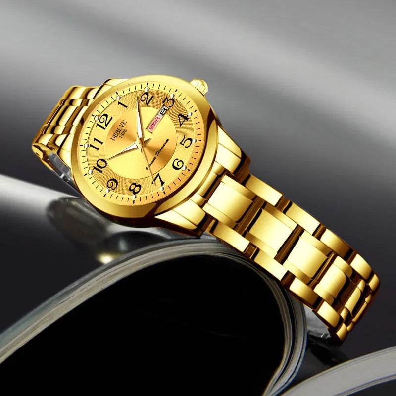 Ultra-Thin Stainless Steel Strap Watch, Double Calendar, Luminous, Waterproof
