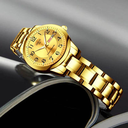 Ultra-Thin Stainless Steel Strap Watch, Double Calendar, Luminous, Waterproof