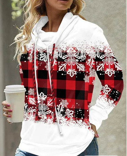 New Fashion Women's Pile Collar Printed Hoodie Pullover Top