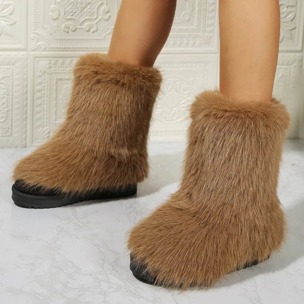 Bottes de neige longues en peluche à la mode pour femme, chaudes, mi-hautes, fourrées, en coton, bottines d'hiver