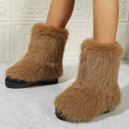 Bottes de neige longues en peluche à la mode pour femme, chaudes, mi-hautes, fourrées, en coton, bottines d'hiver