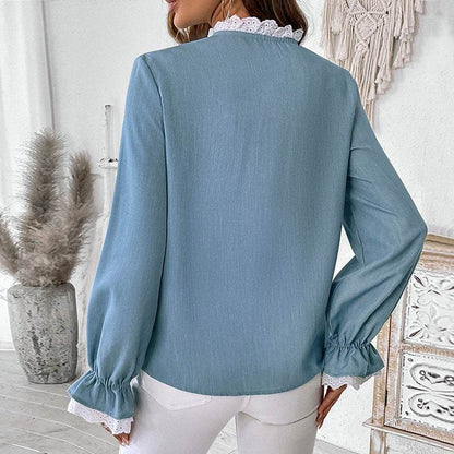 Elegant Single-breasted button Blue Shirt For Women