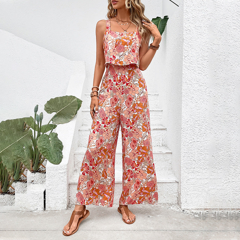 Women's Printed Square-Neck Camisole Cropped Jumpsuit