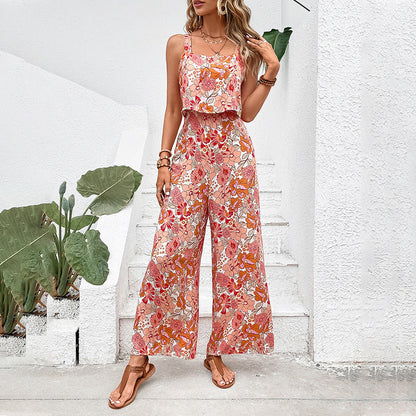 Women's Printed Square-Neck Camisole Cropped Jumpsuit