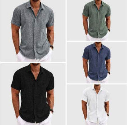 Men's Solid Color Loose Linen Short-sleeved shirt
