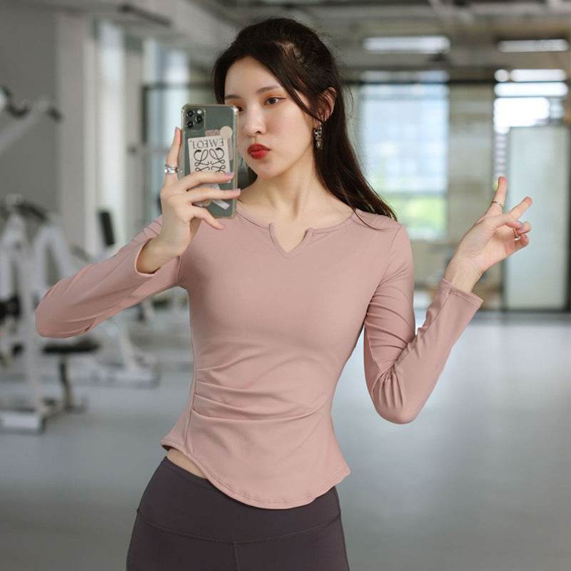 Long Sleeve V-neck Gym t-shirt for Women Athleisure top