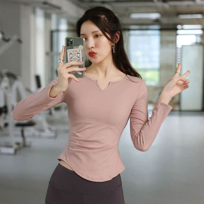 Long Sleeve V-neck Gym t-shirt for Women Athleisure top
