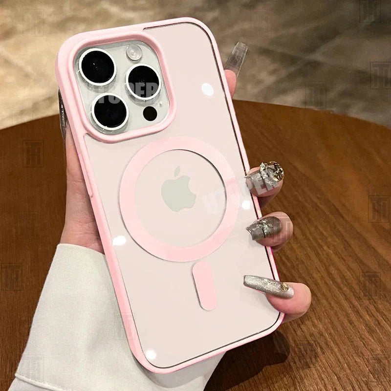 Pink Transparent Acrylic Case for Iphone 17 Air 16 15 14 13 12 11 Pro Max plus Hard Shockproof Powerful Magnetic Magsafe Cover
