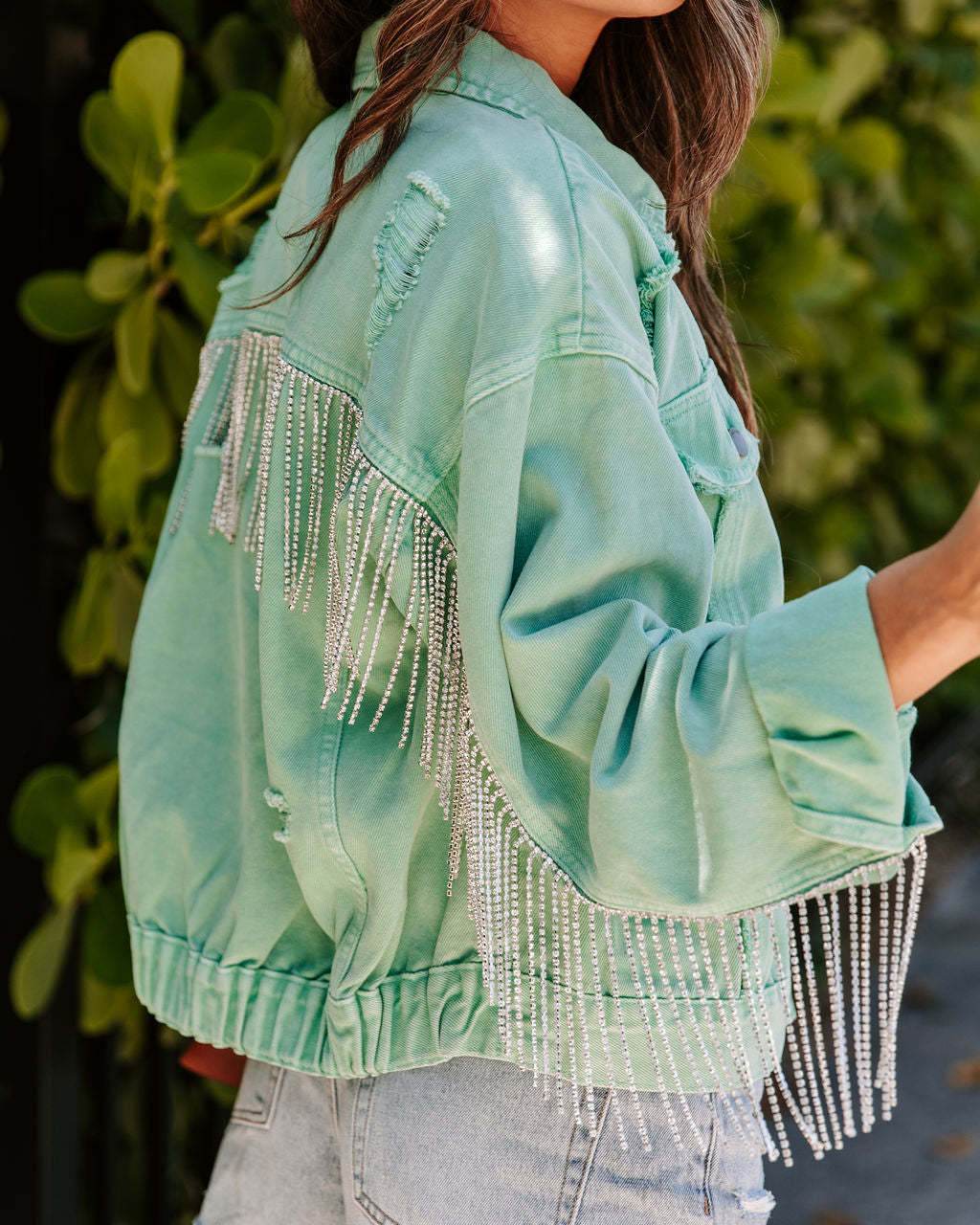 Denim Jacket Women – Light Green Cotton Long Sleeve Jacket