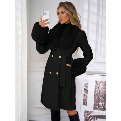 Women’s Elegant Double-Breasted Trench Coat with Tie Belt – Classic Longline Outerwear Jacket