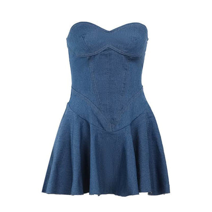 Fashion Tube Top Denim short mini Dress for Club